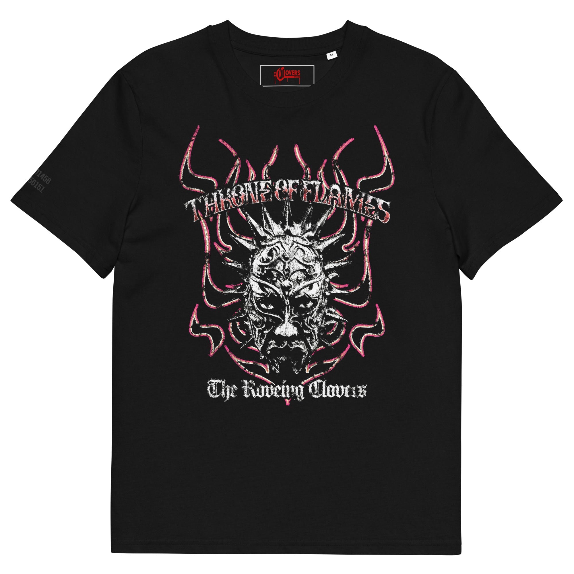 Black t-shirt with a graphic design of a helmet and text on a white background