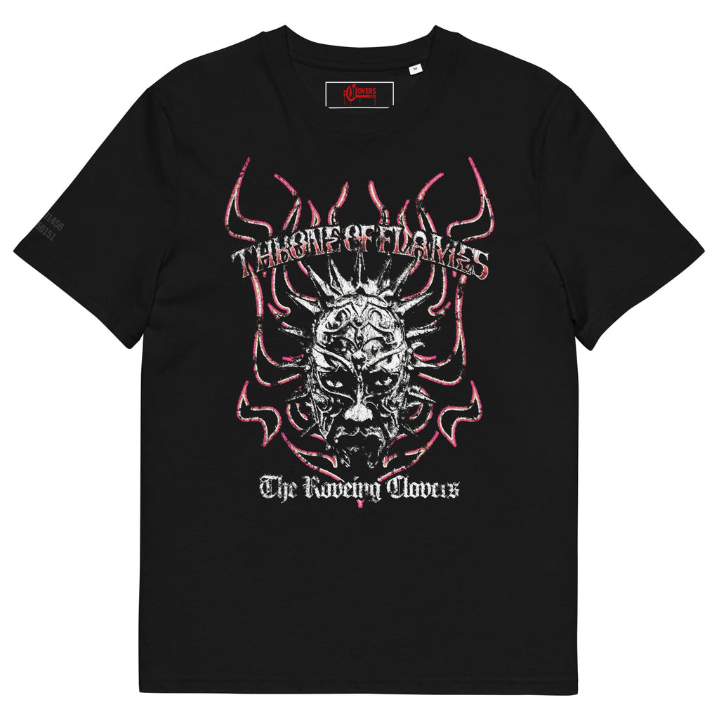 Black t-shirt with a graphic design of a helmet and text on a white background